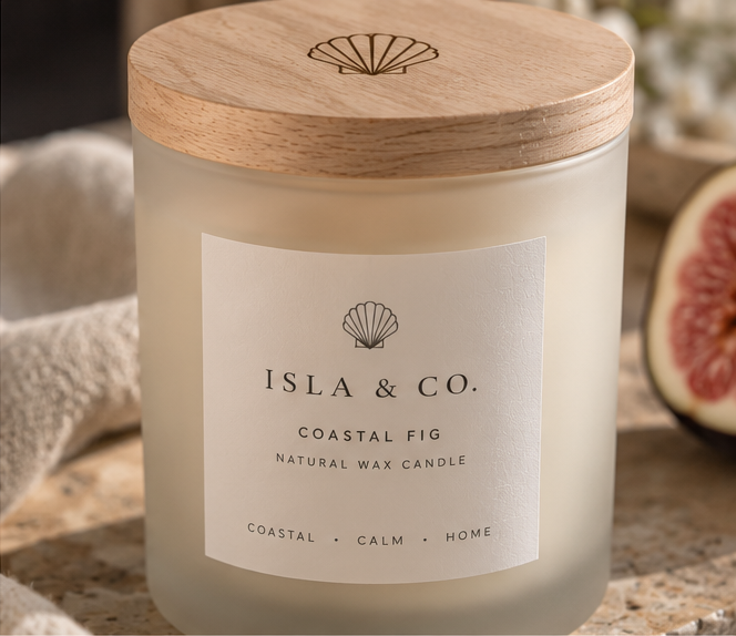 Coastal Fig candle in frosted glass with natural wooden lid