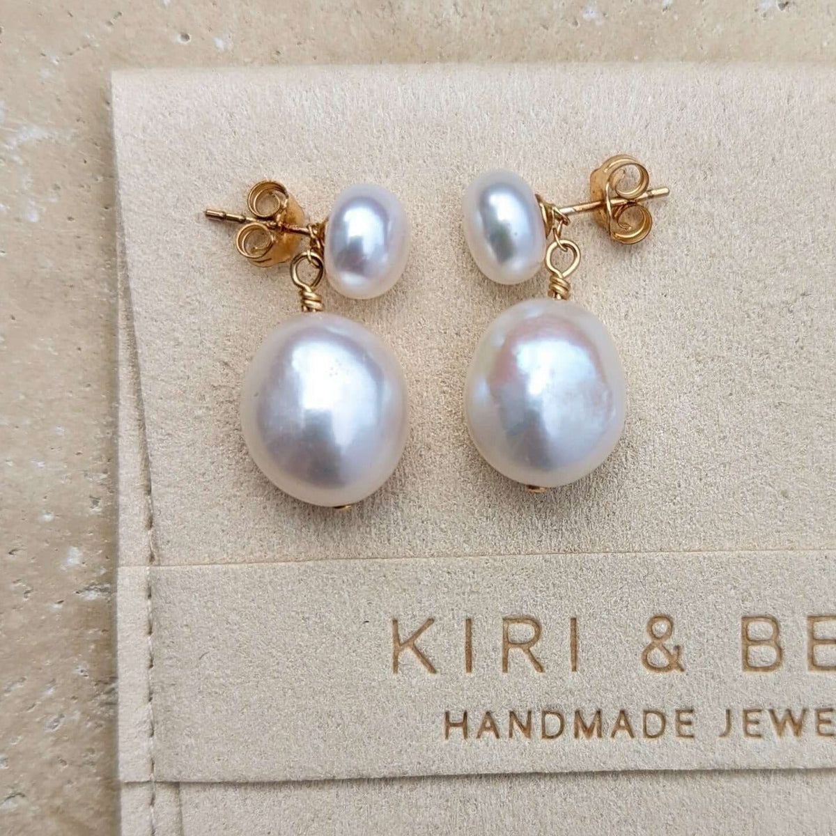 Eloise Pearl Stud Drop Earrings in gold filled