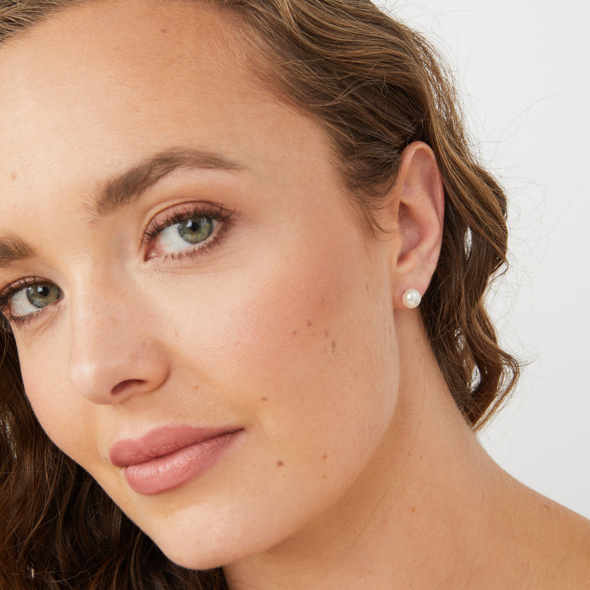 Mae freshwater button pearl stud earrings lifestyle image