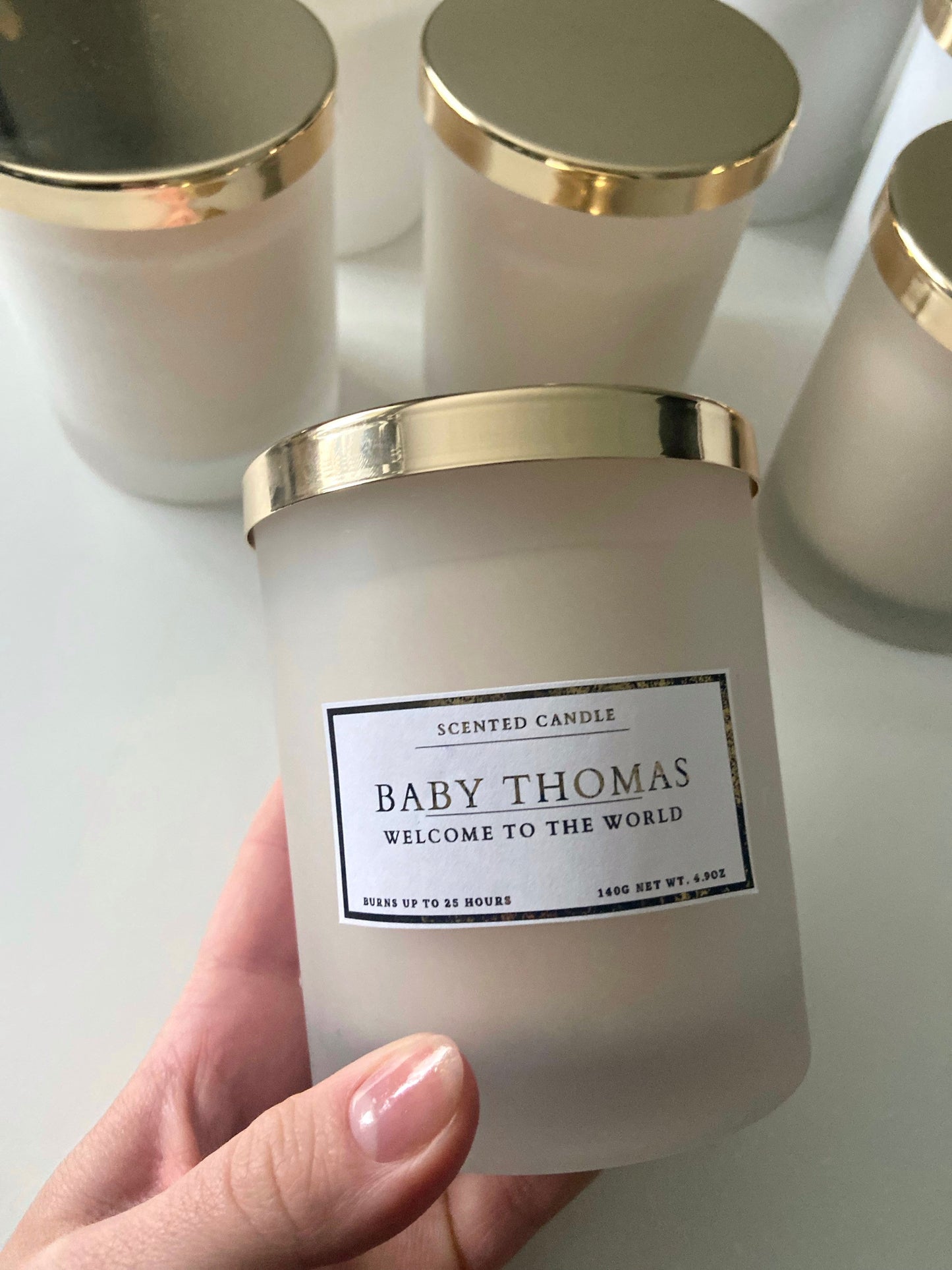 Personalised New Mum Baby Boy Welcome To The World Candle