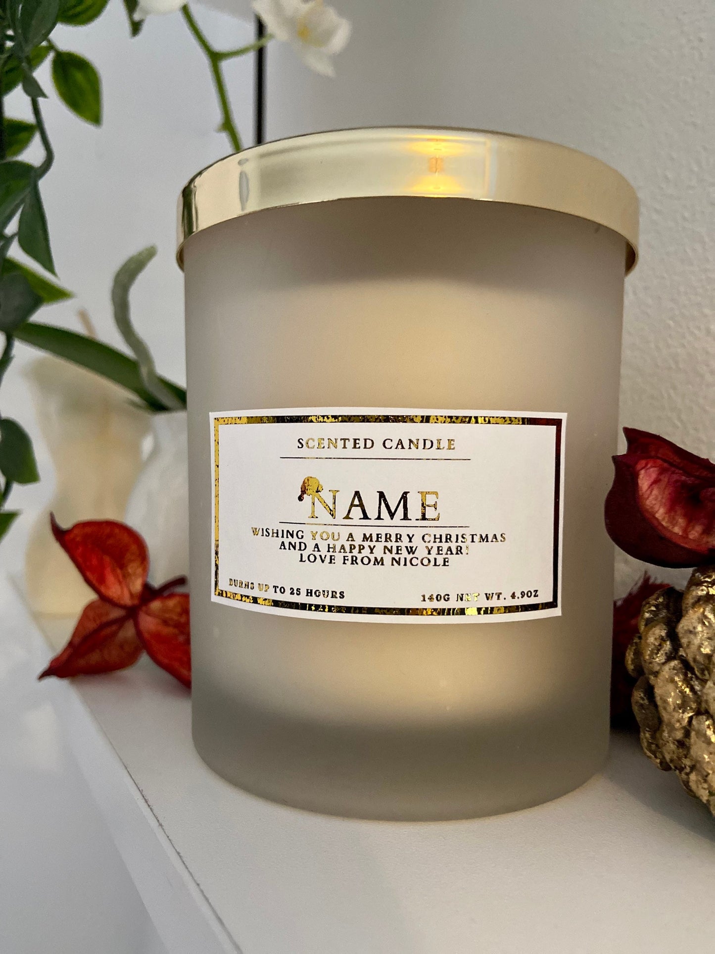 Personalised Merry Christmas And Happy New Year Candle