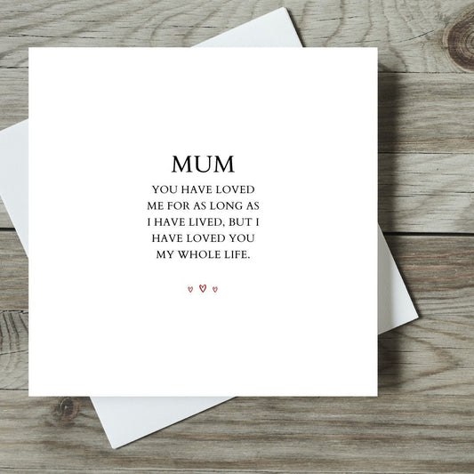 Mum I Have Loved You My Whole Life Mother’s Day Card