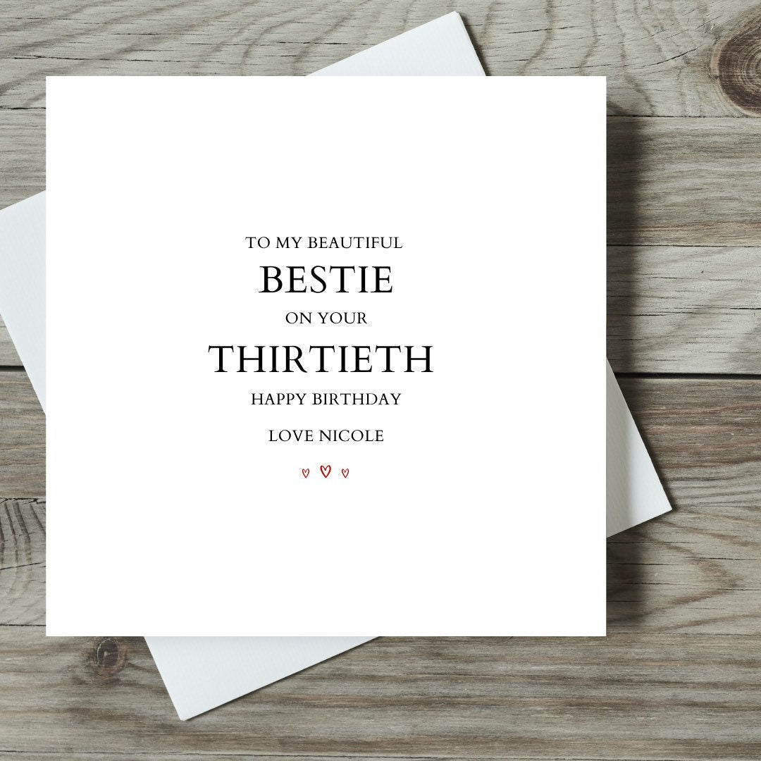 To My Beautiful Bestie On Her Thirtieth Birthday Personalised Card