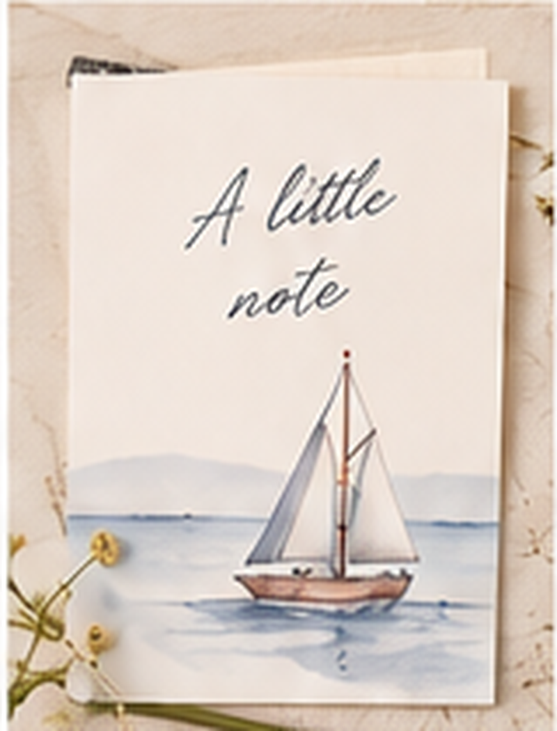 A Little Note greeting card with a coastal sailboat illustration
