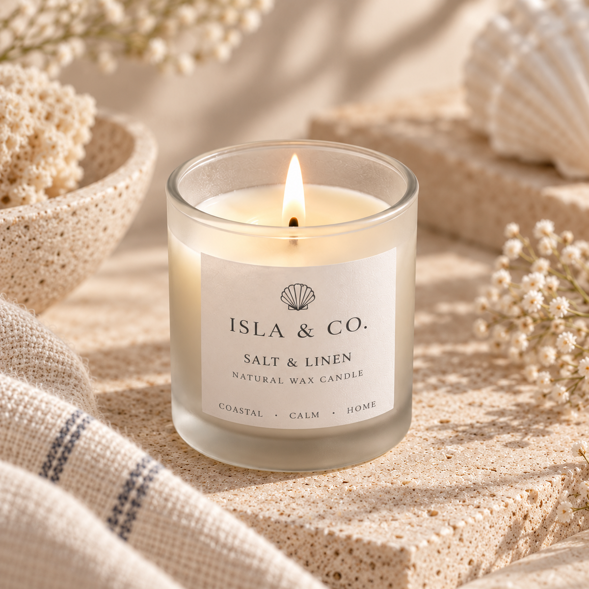 Mini Salt & Linen candle from the Isla & Co Mini Candle Trio