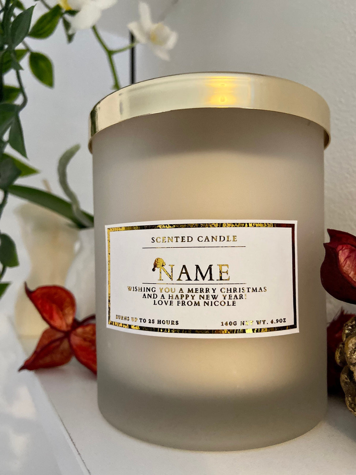 Personalised Merry Christmas And Happy New Year Candle
