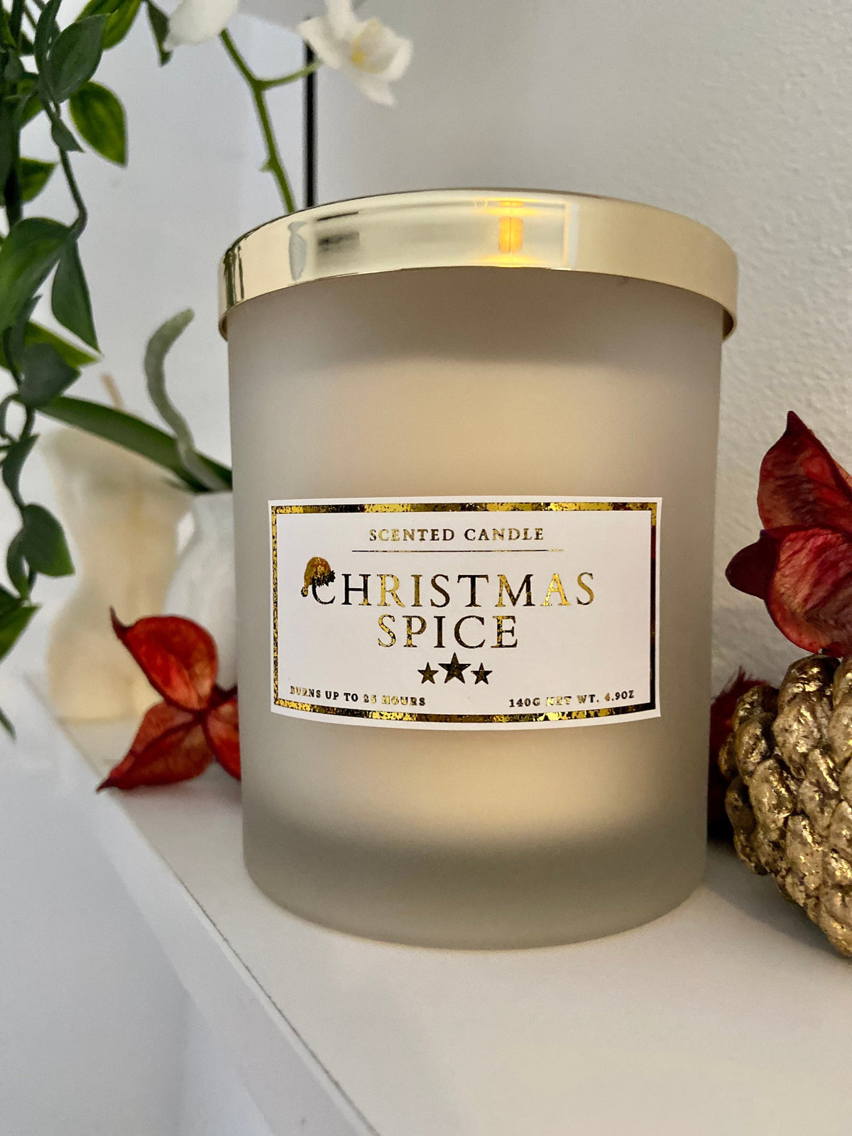 Isla & Co Christmas Spice candle in frosted white glass